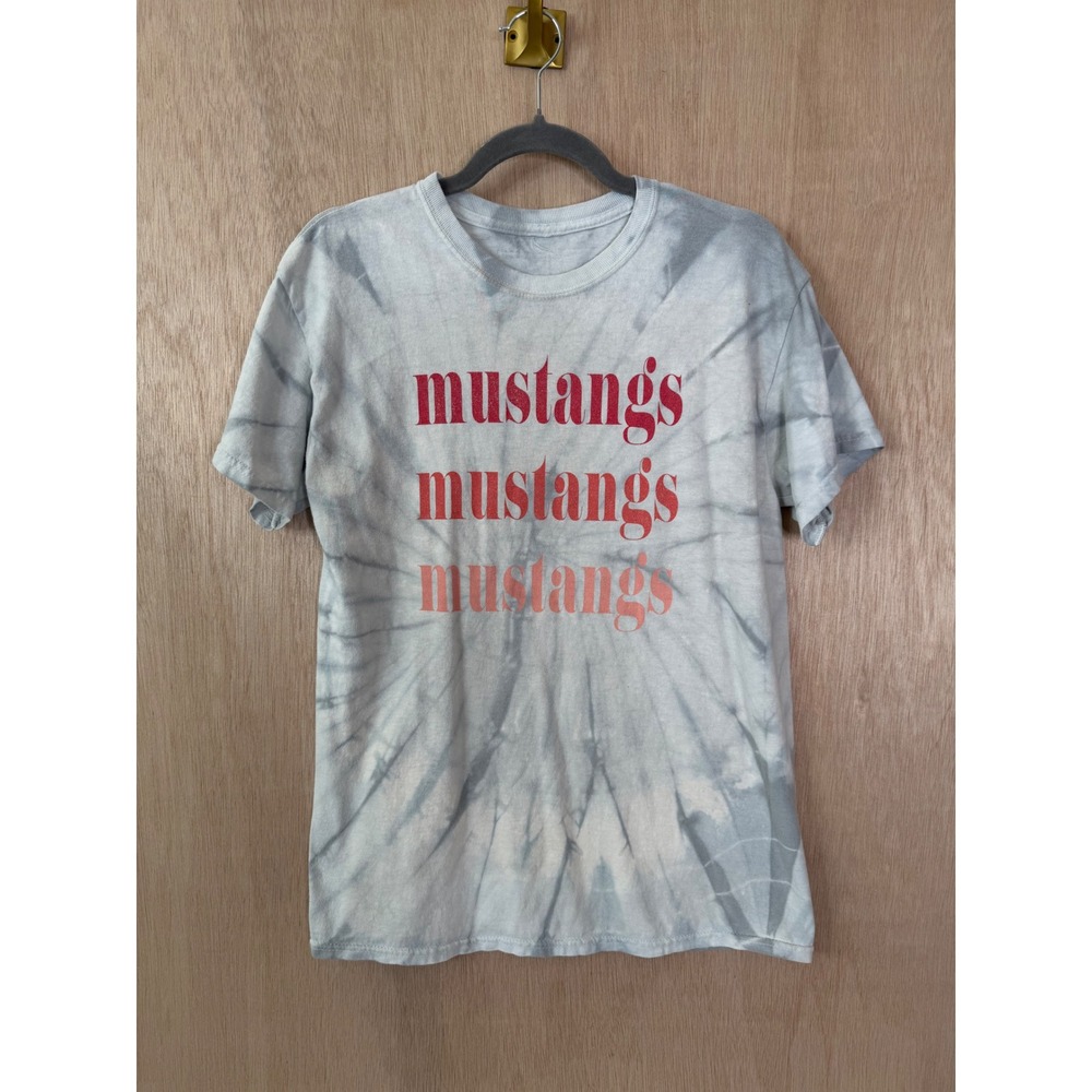 Mustangs Graphic Tie Dye Shirt Blue Grey Red Triple Logo Tee Short Sleeve